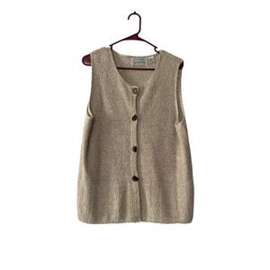 Ann Trinity Sweater Vest Silk & Linen Beige Wood Button Detail Women's XL